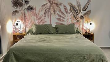 1 kamar tidur, didekorasi berbeda-beda, Wi-Fi gratis, dan seprai linen