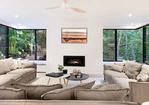 TV, fireplace, video games, DVD player