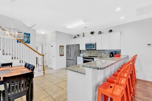 Fridge, microwave, dishwasher, coffee/tea maker