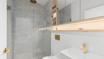 Douche, sèche-cheveux, shampoing