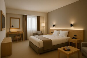 Minibar, escritorio y espacio para trabajar con laptop 