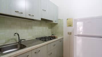Fridge, stovetop, high chair, cookware/dishes/utensils