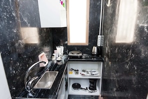 Apartment | Private kitchen | Full-sized fridge, oven, toaster, cookware/dishes/utensils - Brand new 1 Bd Apt in Kolonaki (Athens)