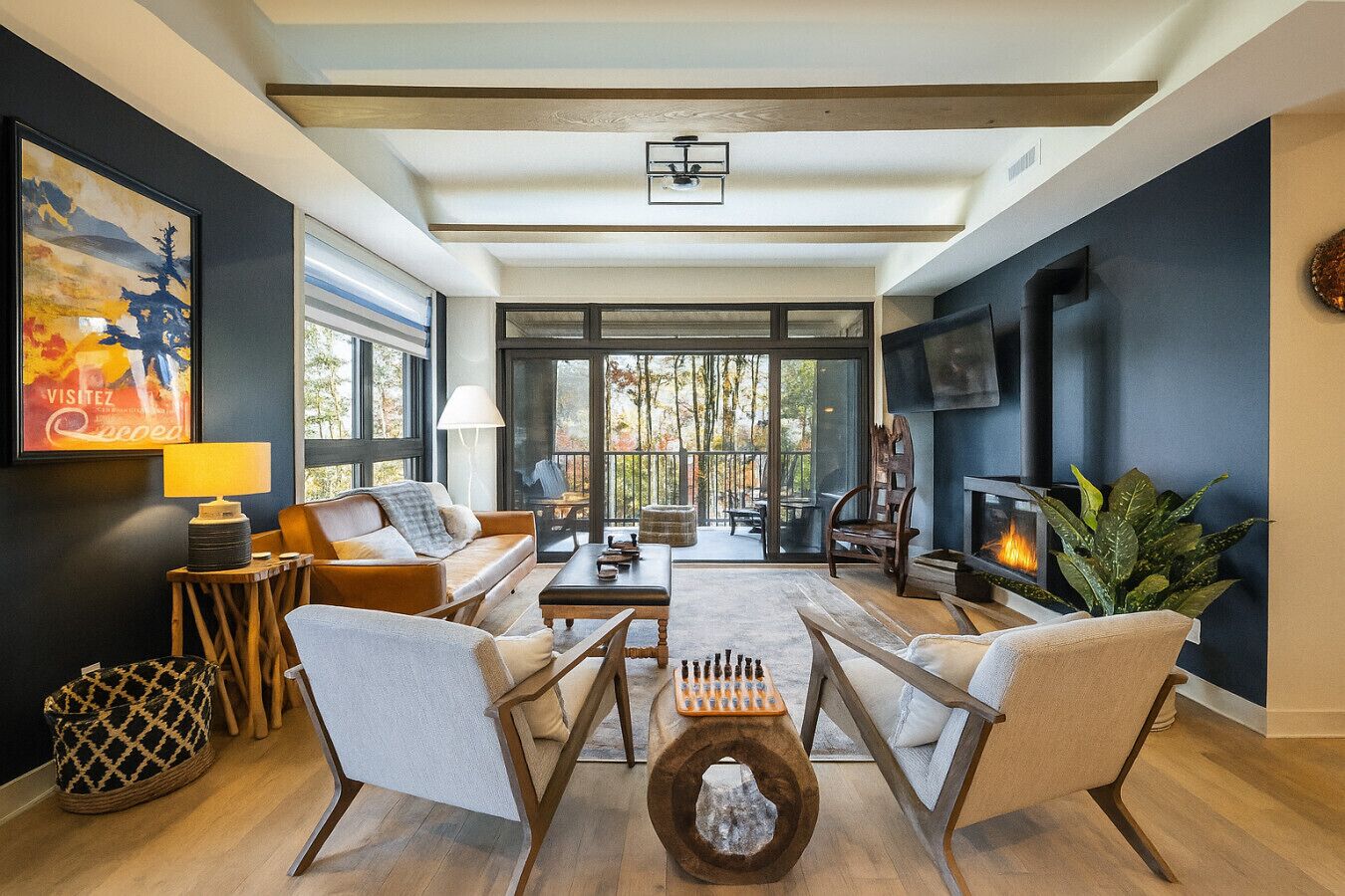 TV connectée, cheminée, chaîne hi-fi