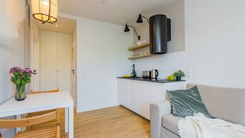 Comfort Apartment | Private kitchen | Mini-fridge, stovetop, dishwasher, electric kettle