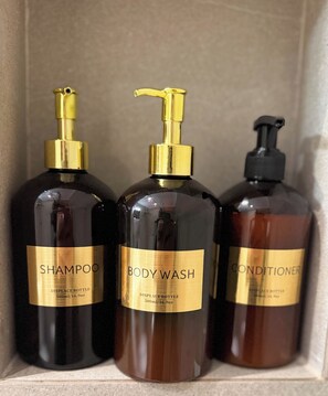 Free toiletries, hair dryer, towels, soap