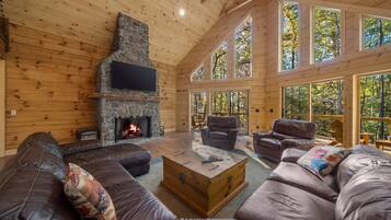 Smart TV, fireplace, video games, foosball