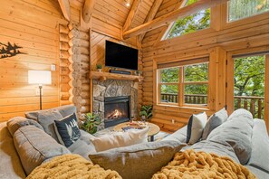 Smart TV, fireplace, foosball, books