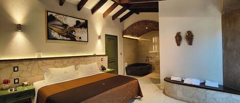 Suite estudio Deluxe, 1 cama King size, balcón, vista al resort | Decoración personalizada, muebles diferentes y cortinas blackout