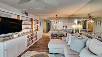 Condo, Multiple Beds, Balcony, Ocean View (#424 - No Pets) | Living area | Flat-screen TV