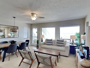 Condo, Multiple Beds, Balcony, Beach View | Living area | TV