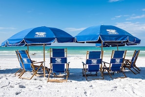 On the beach, beach towels