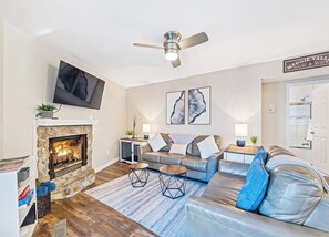 Smart TV, fireplace, video games, table football