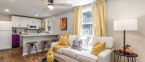 Smart TV, books, music library, stereo