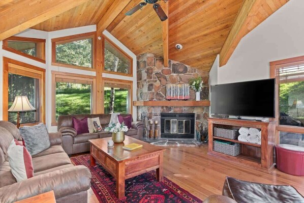 TV, fireplace, offices