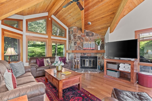 Televisión y chimenea