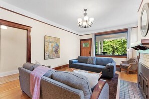 Fireplace - Charming South Hill Craftsman—Porch, Chef’s Kitchen, Yard & BBQ (Spokane)