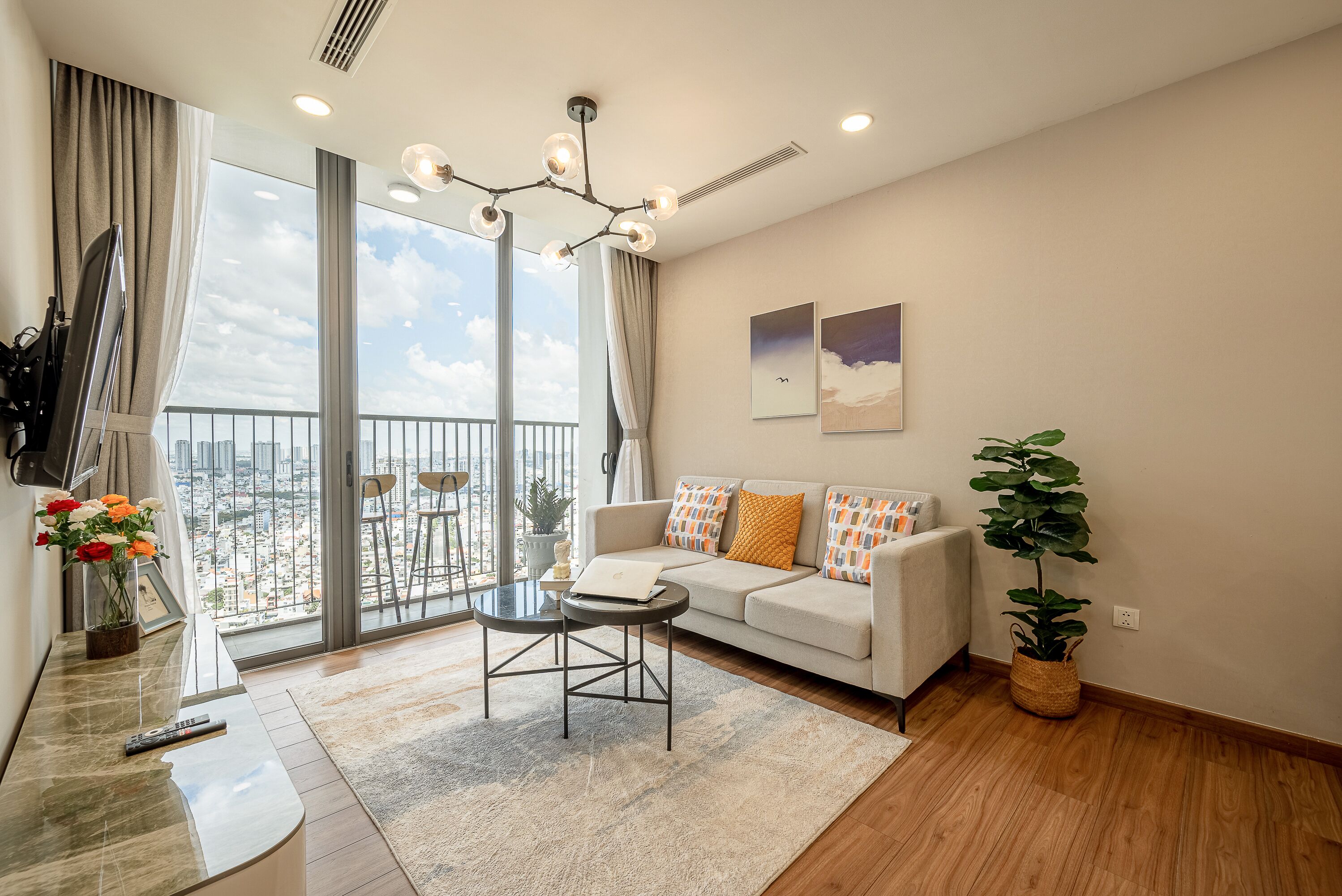 Premium Apartment, 3 Bedrooms, Balcony, City View | Living room | 42-inch Smart TV with satellite channels, pay films