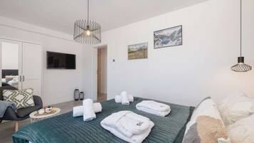 1 slaapkamer, een strijkplank/strijkijzer, wifi, beddengoed