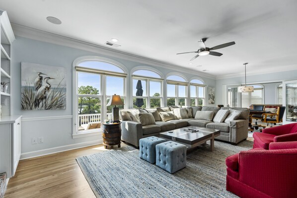 TV, fireplace, table tennis - Star Gazer Beautiful Marsh front Villa in DeBordieu, elevator, pool access (Georgetown)