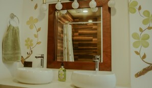 Shower, bidet, towels, soap