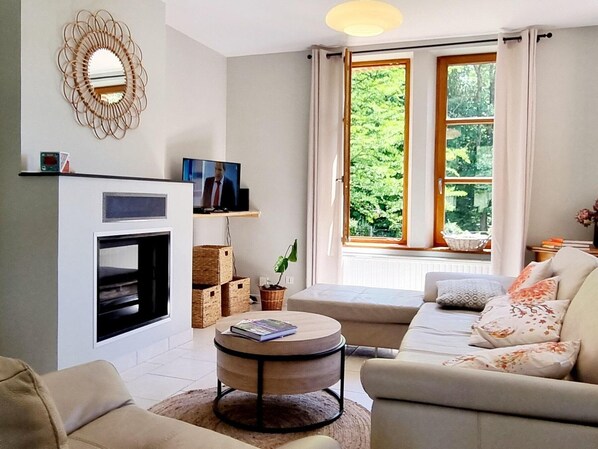 TV, fireplace, table football, ping pong