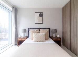 Hypo-allergenic bedding, individually furnished, iron/ironing board