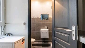 Hair dryer, towels, toilet paper