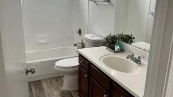 Hair dryer, towels, soap