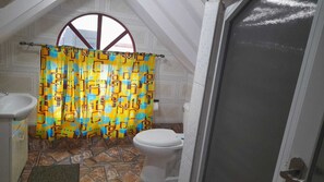 Shower, towels, soap, shampoo