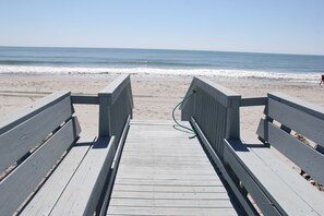 On the beach, sun-loungers, beach towels - Boy N Sea - Oceanfront Beach Cottage - Sleeps 12 (Murrells Inlet)