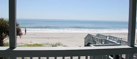 On the beach, sun-loungers, beach towels