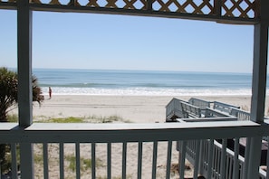 On the beach, sun loungers, beach towels