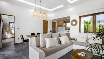 Deluxe Villa, 2 Bedrooms, Private Pool, Garden View | Living area | 32-inch TV with cable channels