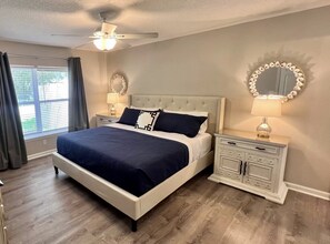 3 bedrooms, desk, iron/ironing board, travel crib