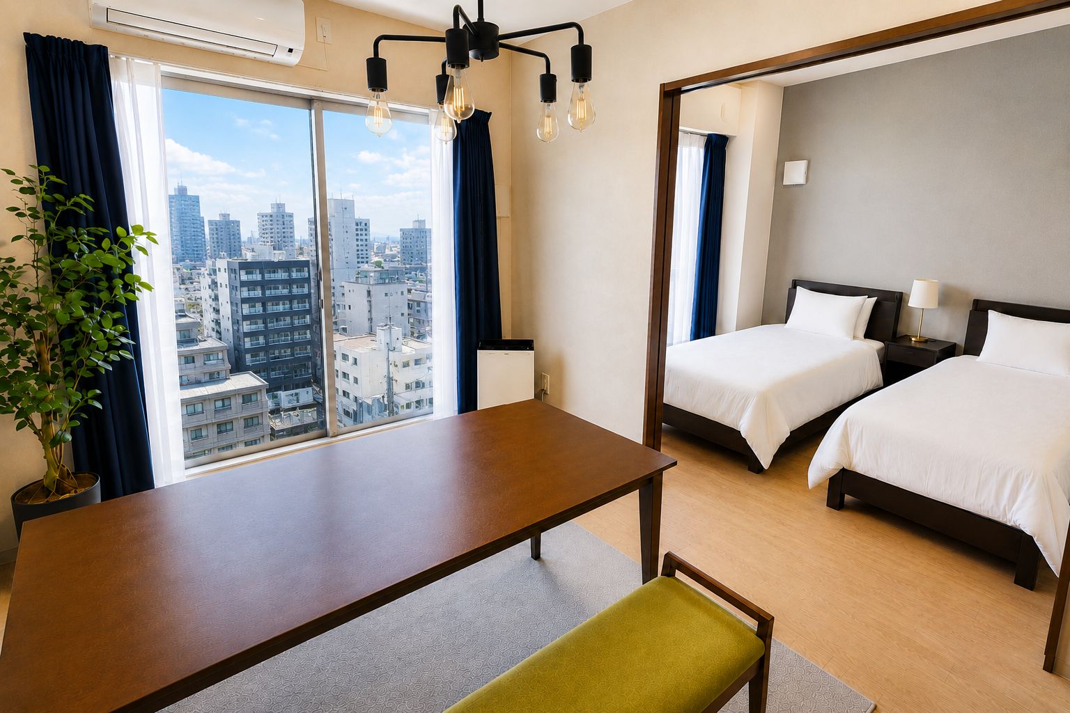 Desk, laptop workspace, WiFi (free), bed sheets
