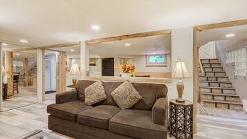 Smart TV, fireplace, DVD player, video library