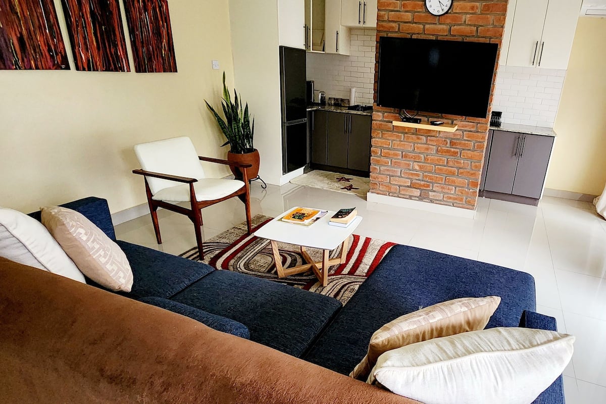 Appartamento Premium | Area soggiorno | TV a schermo piatto 55 pollici con canali satellitari