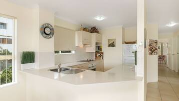 Fridge, microwave, oven, toaster