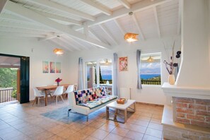 Living area - A picturesque villa for up to 6 people with a pool (QWFH+39 Kassiopi, Greece)