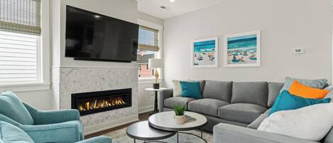 TV, fireplace, video games