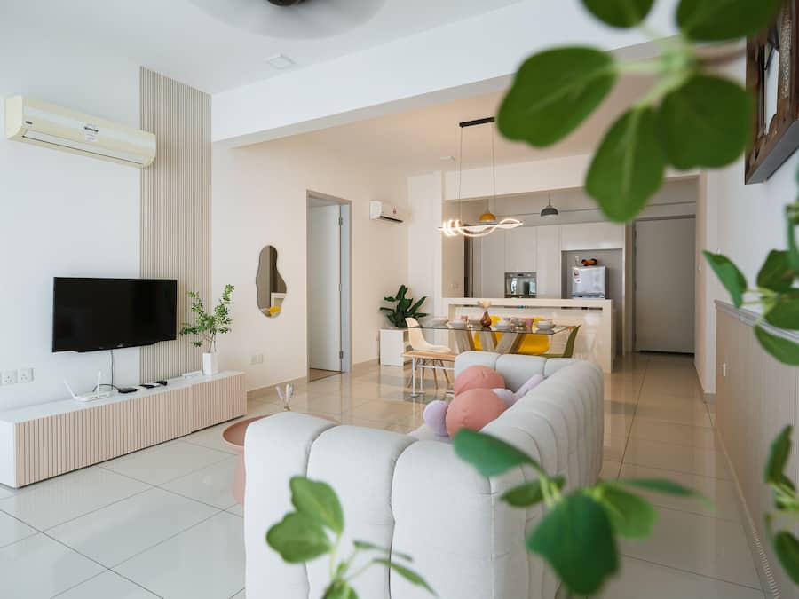 Familieleilighet, 2 soverom, byutsikt | Oppholdsområde | Flatskjerm-TV