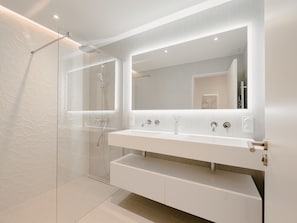 Douche, articles de toilette (gratuits), séchoir à cheveux