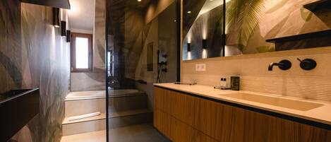 Bathtub, hair dryer, towels