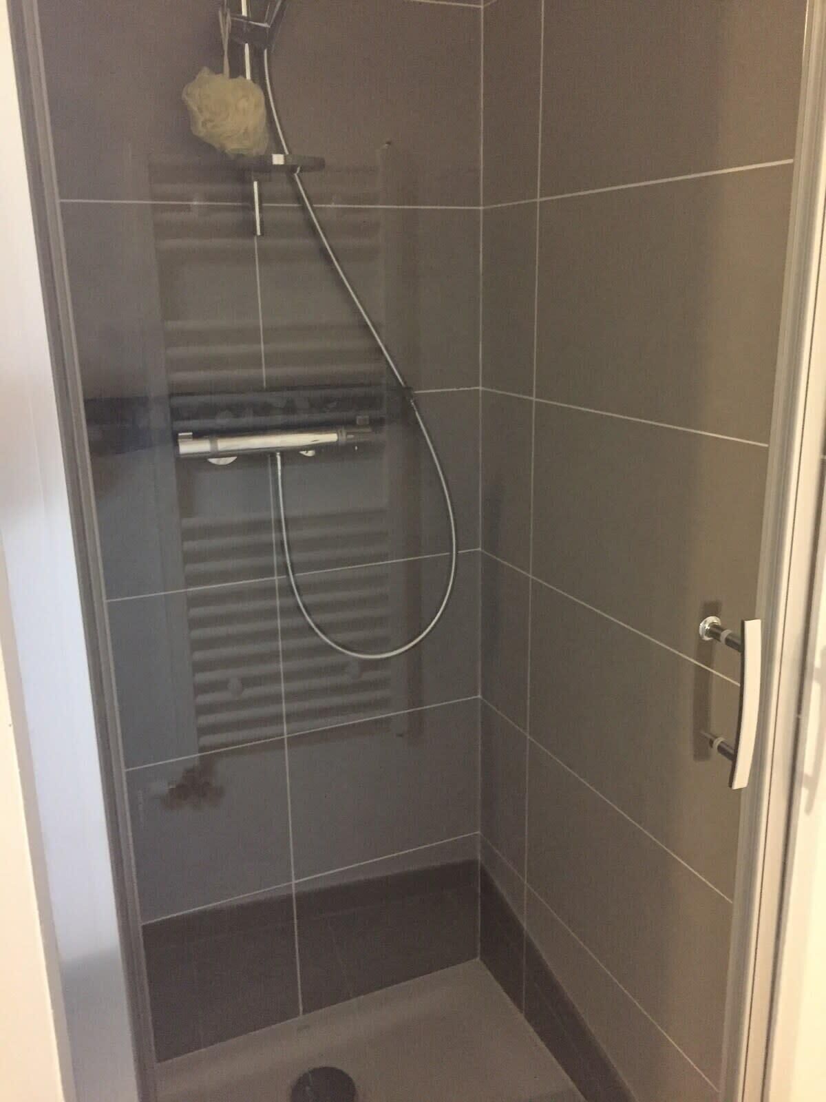 Shower, free toiletries, hair dryer, towels