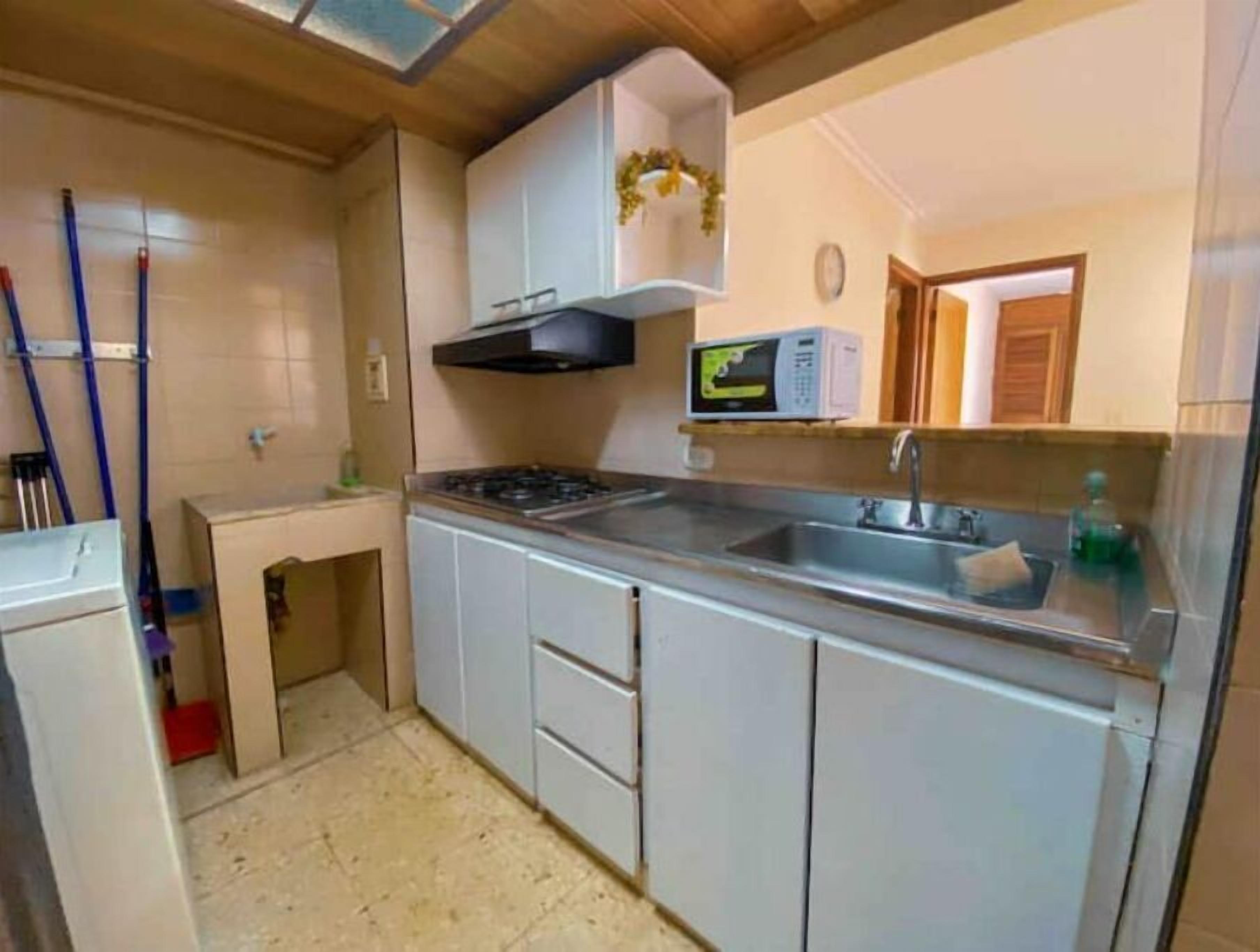 Fridge, microwave, coffee/tea maker, blender