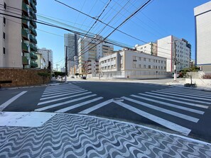 Guests can walk to nearby streets lined with a mix of residential buildings.