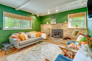 TV, fireplace, video games, books