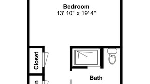 A floor plan with a bedroom measuring 13' 10" x 19' 4", a bathroom, a linen closet, and a den measuring 21' 1" x 13' 10". There is also a void space. - Moon and Stars by Taylor Made Deep Creek (McHenry)