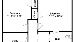 A floor plan with three bedrooms, a utility room, a bathroom, an under-stairs closet, and a family room. - Moon and Stars by Taylor Made Deep Creek (McHenry)